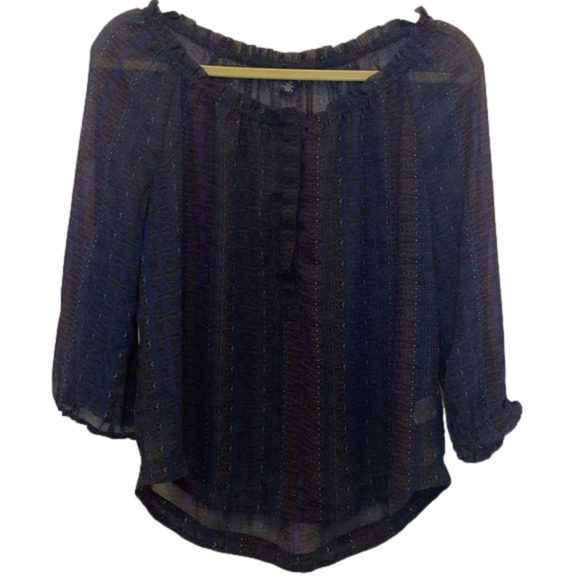 AEO Boho Blouse Semi Sheer 3/4 Sleeve Size Small - Picture 1 of 11